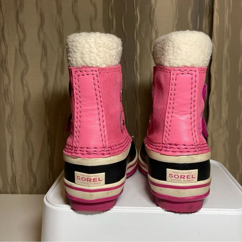 Sorel 1964 Pac Strap Baby Girl's 5 Winter Tropic Pink Suede Black Waterproof